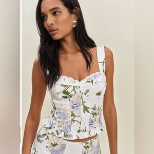 Reformation White Floral Bustier and Skirt Set - Lavender & Olive Print